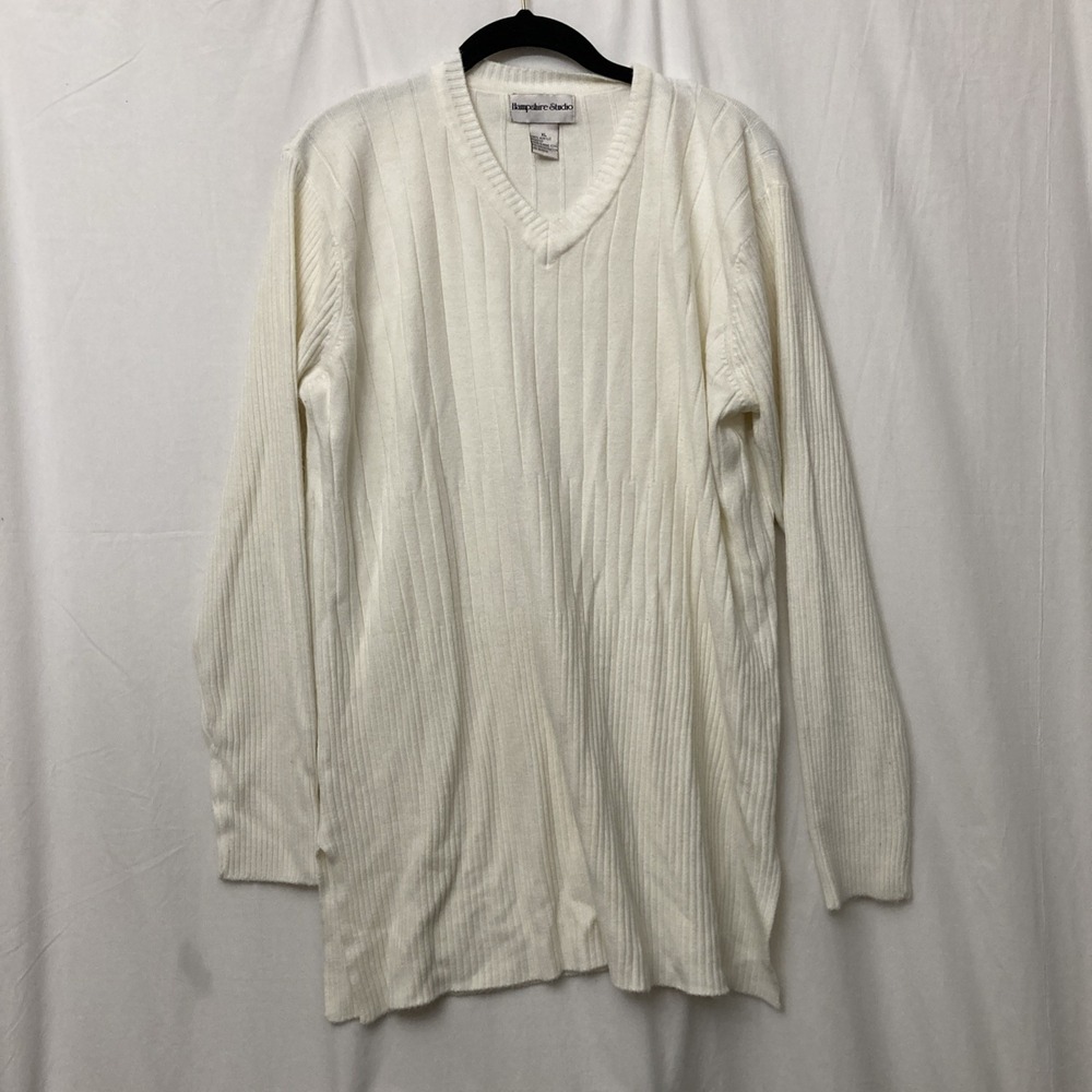 Hampshire Studios Ivory Ribbed (Multi-Width) Long Sleeve V-Neck Sweater - SZ XL